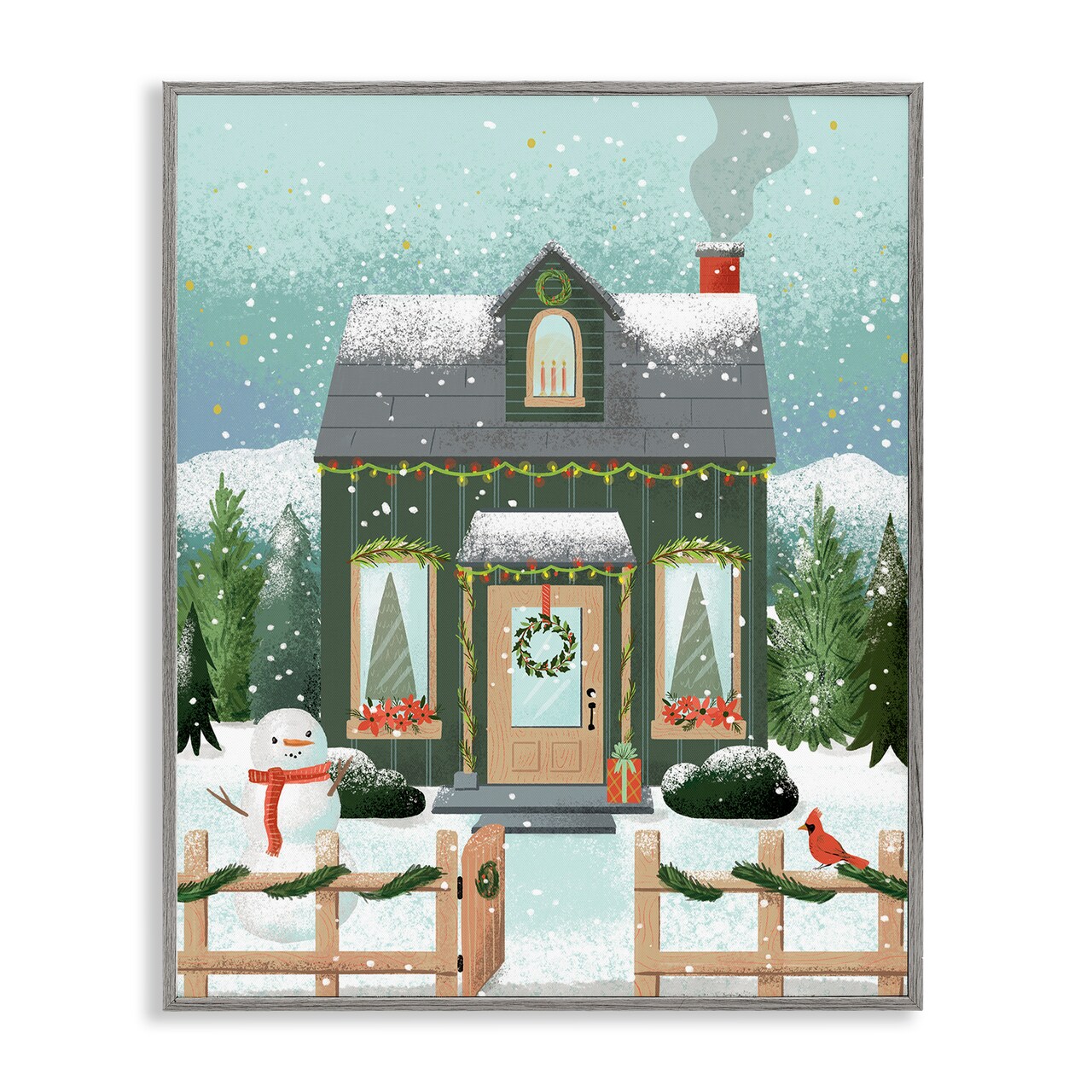 Stupell Industries Cozy Winter Cottage & Snowman Framed Giclee By Loni Harris